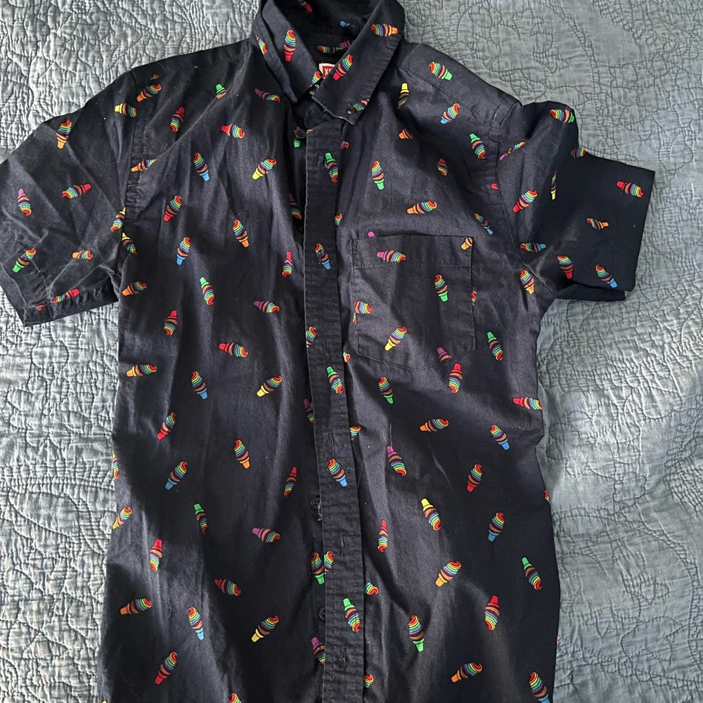 Target Black Casual Button Down Shirt with Vibrant Pattern